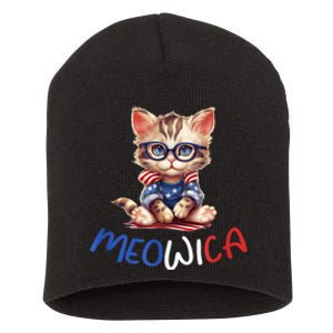 Patriotic Cat Meowica 4th Of July Funny Cat Lover Short Acrylic Beanie