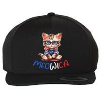 Patriotic Cat Meowica 4th Of July Funny Cat Lover Wool Snapback Cap