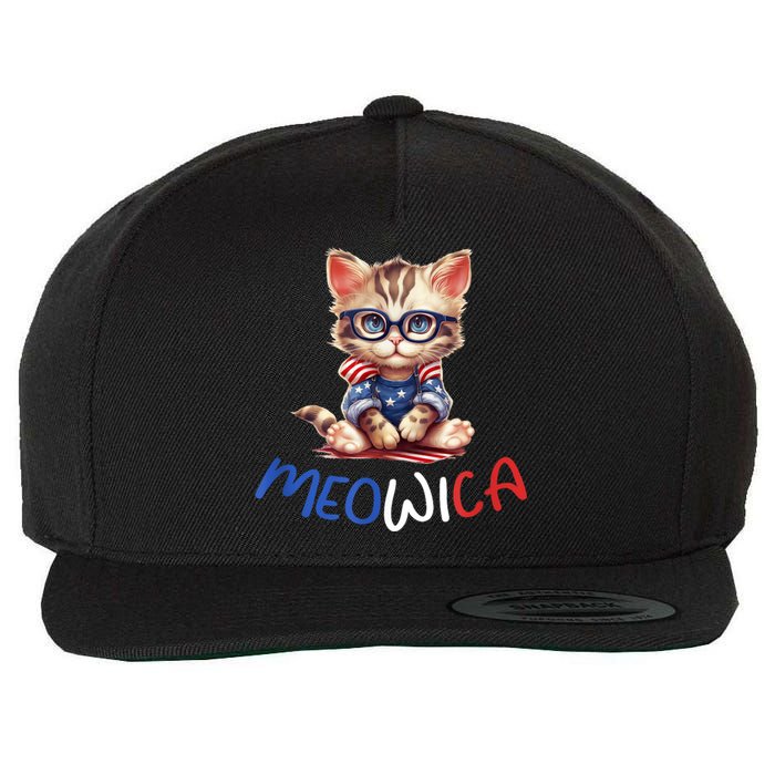 Patriotic Cat Meowica 4th Of July Funny Cat Lover Wool Snapback Cap