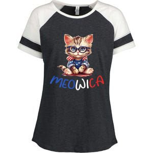 Patriotic Cat Meowica 4th Of July Funny Cat Lover Enza Ladies Jersey Colorblock Tee