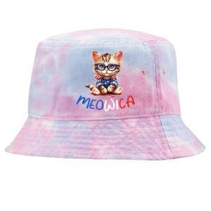 Patriotic Cat Meowica 4th Of July Funny Cat Lover Tie-Dyed Bucket Hat