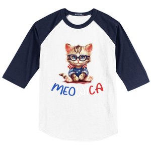 Patriotic Cat Meowica 4th Of July Funny Cat Lover Baseball Sleeve Shirt