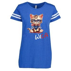 Patriotic Cat Meowica 4th Of July Funny Cat Lover Enza Ladies Jersey Football T-Shirt