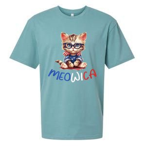 Patriotic Cat Meowica 4th Of July Funny Cat Lover Sueded Cloud Jersey T-Shirt