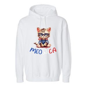 Patriotic Cat Meowica 4th Of July Funny Cat Lover Garment-Dyed Fleece Hoodie