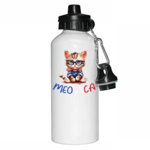 Patriotic Cat Meowica 4th Of July Funny Cat Lover Aluminum Water Bottle