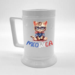 Patriotic Cat Meowica 4th Of July Funny Cat Lover Beer Stein