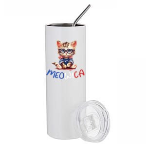 Patriotic Cat Meowica 4th Of July Funny Cat Lover Stainless Steel Tumbler