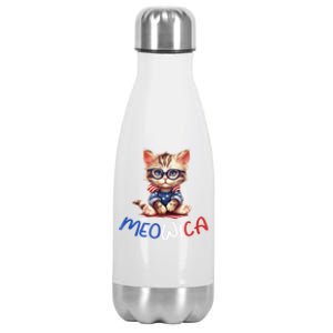 Patriotic Cat Meowica 4th Of July Funny Cat Lover Stainless Steel Insulated Water Bottle