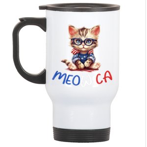 Patriotic Cat Meowica 4th Of July Funny Cat Lover Stainless Steel Travel Mug