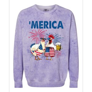 Patriotic Chicken Merica 4th Of July Beer Independence Day Colorblast Crewneck Sweatshirt