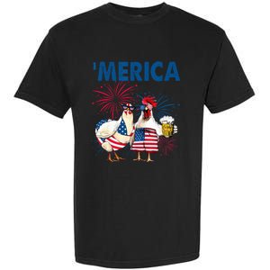 Patriotic Chicken Merica 4th Of July Beer Independence Day Garment-Dyed Heavyweight T-Shirt