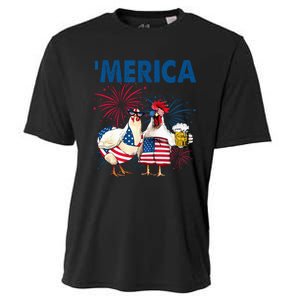 Patriotic Chicken Merica 4th Of July Beer Independence Day Cooling Performance Crew T-Shirt