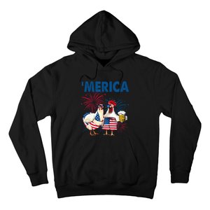 Patriotic Chicken Merica 4th Of July Beer Independence Day Hoodie