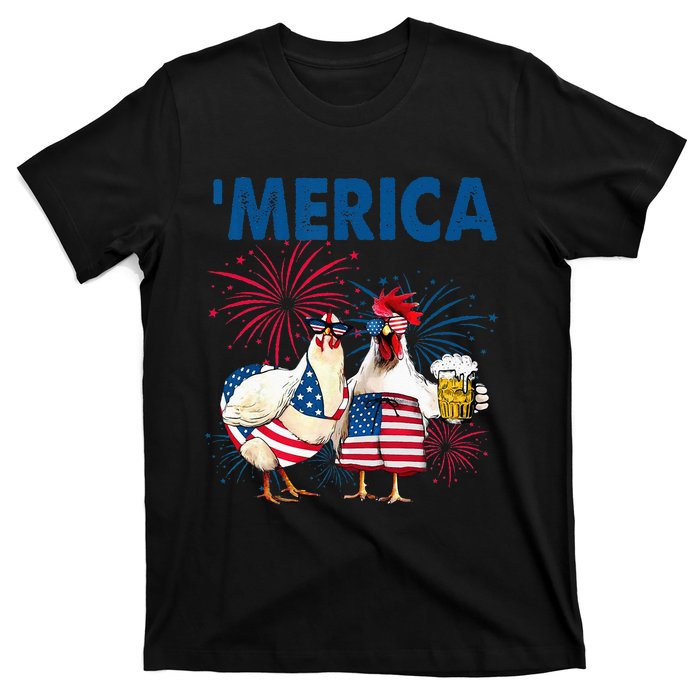 Patriotic Chicken Merica 4th Of July Beer Independence Day T-Shirt