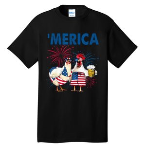 Patriotic Chicken Merica 4th Of July Beer Independence Day Tall T-Shirt