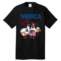 Patriotic Chicken Merica 4th Of July Beer Independence Day Tall T-Shirt