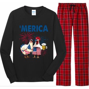 Patriotic Chicken Merica 4th Of July Beer Independence Day Long Sleeve Pajama Set