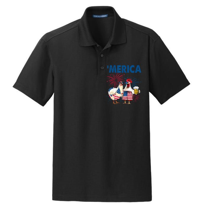 Patriotic Chicken Merica 4th Of July Beer Independence Day Dry Zone Grid Polo