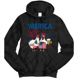 Patriotic Chicken Merica 4th Of July Beer Independence Day Tie Dye Hoodie