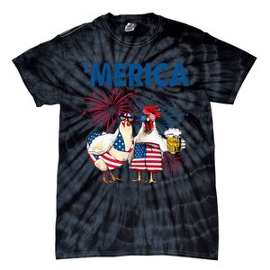 Patriotic Chicken Merica 4th Of July Beer Independence Day Tie-Dye T-Shirt