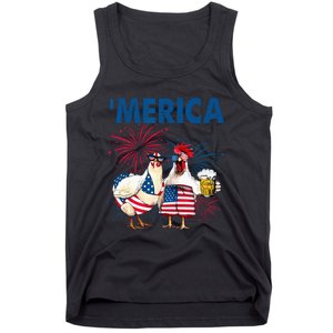 Patriotic Chicken Merica 4th Of July Beer Independence Day Tank Top