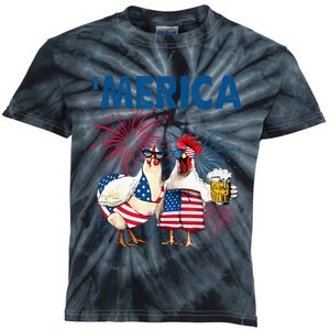 Patriotic Chicken Merica 4th Of July Beer Independence Day Kids Tie-Dye T-Shirt