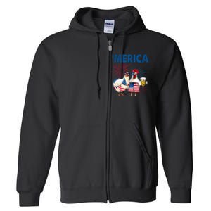 Patriotic Chicken Merica 4th Of July Beer Independence Day Full Zip Hoodie