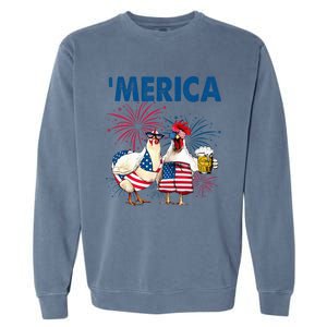 Patriotic Chicken Merica 4th Of July Beer Independence Day Garment-Dyed Sweatshirt