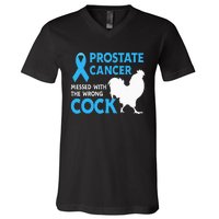 Prostate Cancer Messed With The Wrong Cock Cancer Awareness V-Neck T-Shirt