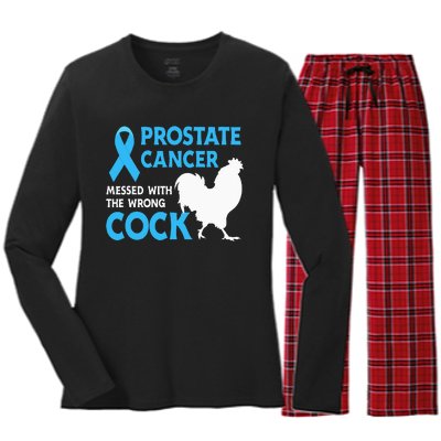 Prostate Cancer Messed With The Wrong Cock Cancer Awareness Women's Long Sleeve Flannel Pajama Set 