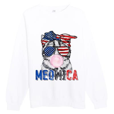 Patriotic Cat Meowica Bubblegum 4th of July Funny Cat Lover Premium Crewneck Sweatshirt