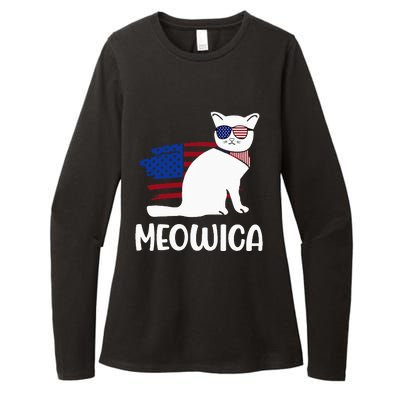 Patriotic Cat Meowica 4th of July Funny Kitten Lover Womens CVC Long Sleeve Shirt