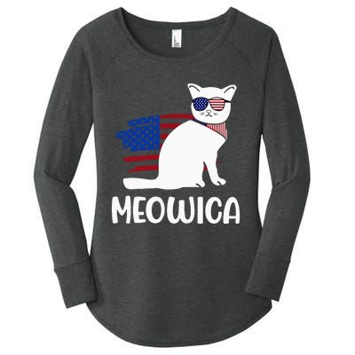 Patriotic Cat Meowica 4th of July Funny Kitten Lover Women's Perfect Tri Tunic Long Sleeve Shirt