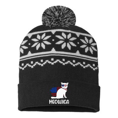 Patriotic Cat Meowica 4th of July Funny Kitten Lover USA-Made Snowflake Beanie