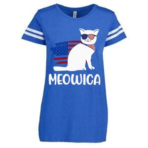 Patriotic Cat Meowica 4th of July Funny Kitten Lover Enza Ladies Jersey Football T-Shirt