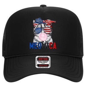 Patriotic Cat Meowica Bubblegum 4th of July Funny Cat Lover High Crown Mesh Back Trucker Hat