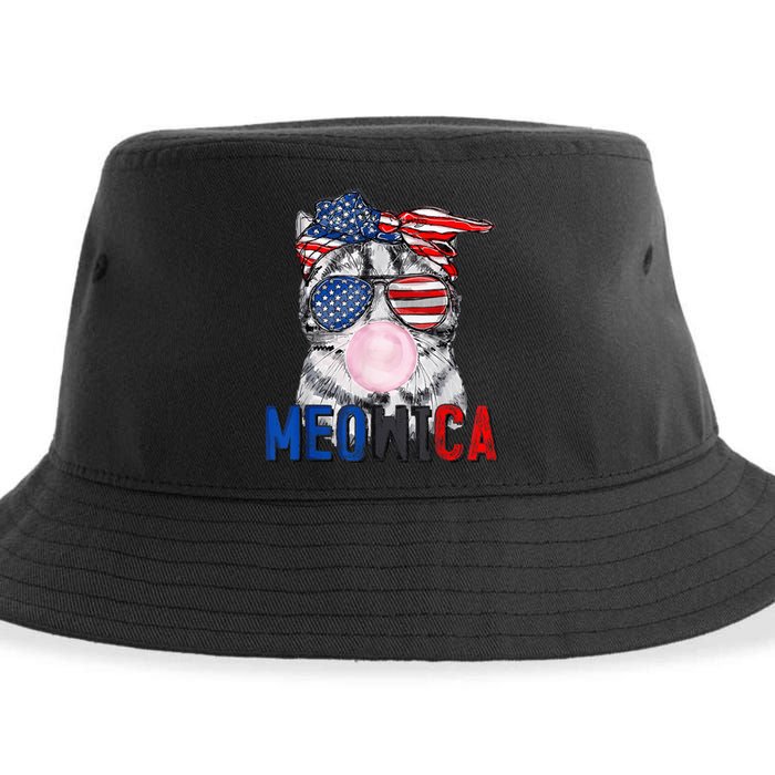 Patriotic Cat Meowica Bubblegum 4th of July Funny Cat Lover Sustainable Bucket Hat