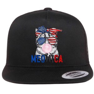 Patriotic Cat Meowica Bubblegum 4th of July Funny Cat Lover Flat Bill Trucker Hat