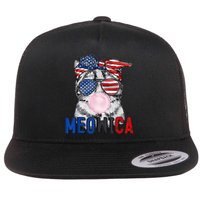 Patriotic Cat Meowica Bubblegum 4th of July Funny Cat Lover Flat Bill Trucker Hat