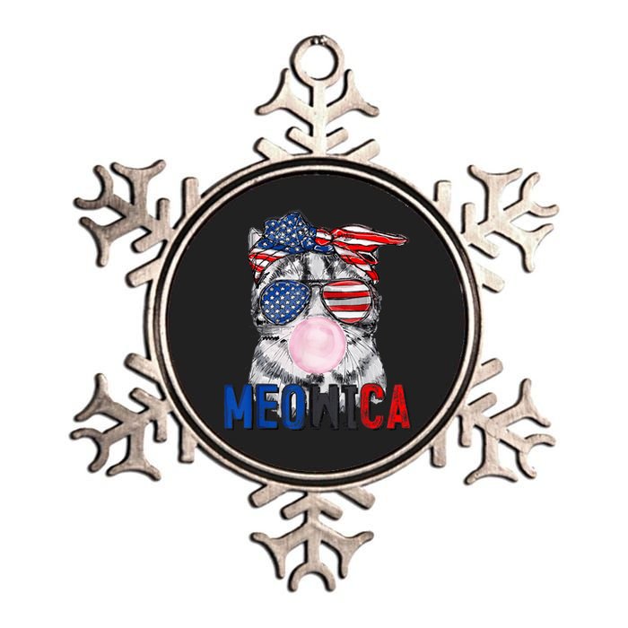 Patriotic Cat Meowica Bubblegum 4th of July Funny Cat Lover Metallic Star Ornament