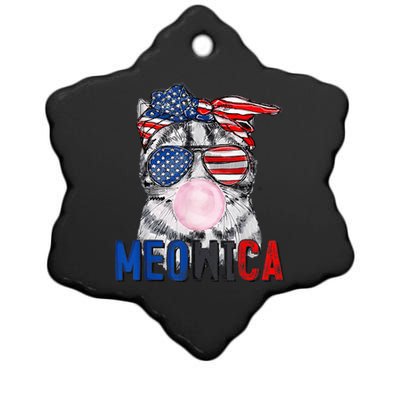 Patriotic Cat Meowica Bubblegum 4th of July Funny Cat Lover Ceramic Star Ornament