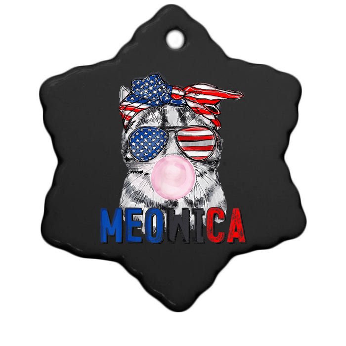 Patriotic Cat Meowica Bubblegum 4th of July Funny Cat Lover Ceramic Star Ornament