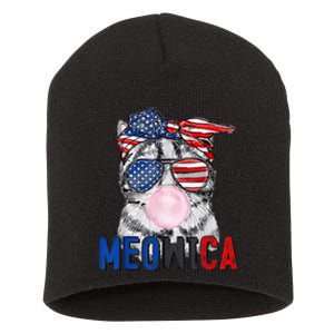 Patriotic Cat Meowica Bubblegum 4th of July Funny Cat Lover Short Acrylic Beanie