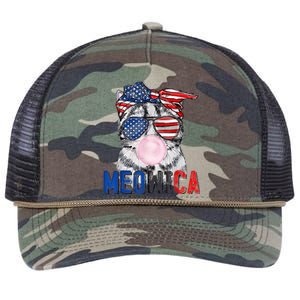 Patriotic Cat Meowica Bubblegum 4th of July Funny Cat Lover Retro Rope Trucker Hat Cap