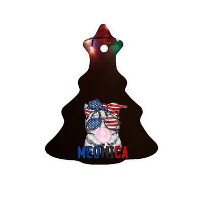 Patriotic Cat Meowica Bubblegum 4th of July Funny Cat Lover Ceramic Tree Ornament