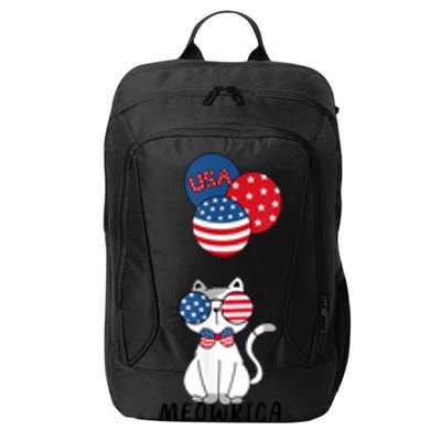 Patriotic Cat Meowica 4th Of July Funny Kitten Lover City Backpack