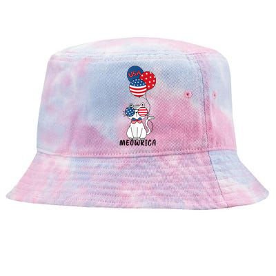 Patriotic Cat Meowica 4th Of July Funny Kitten Lover Tie-Dyed Bucket Hat