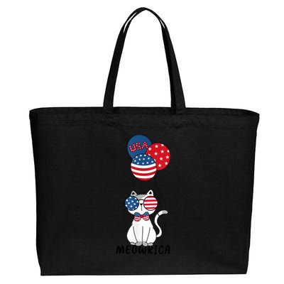 Patriotic Cat Meowica 4th Of July Funny Kitten Lover Cotton Canvas Jumbo Tote