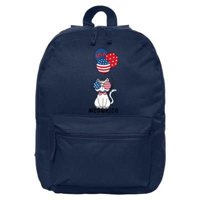 Patriotic Cat Meowica 4th Of July Funny Kitten Lover 16 in Basic Backpack